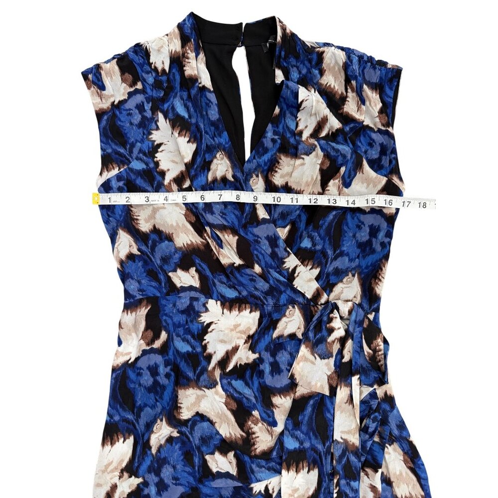 White House Black Market Draped Midi Wrap Dress Blue & Beige Womens Size 4 - Picture 8 of 8